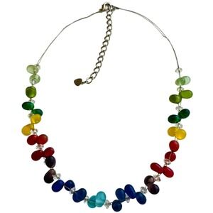Candy Rainbow Necklace Art Glass Floating Collar Multi strand VTG 90s Y2K 18.5"L